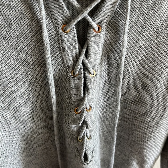 Elan Womens Lace Up Hoodie Sweater Size Small Gray 3/4 Sleeves Oversized BOHO - Picture 4 of 8